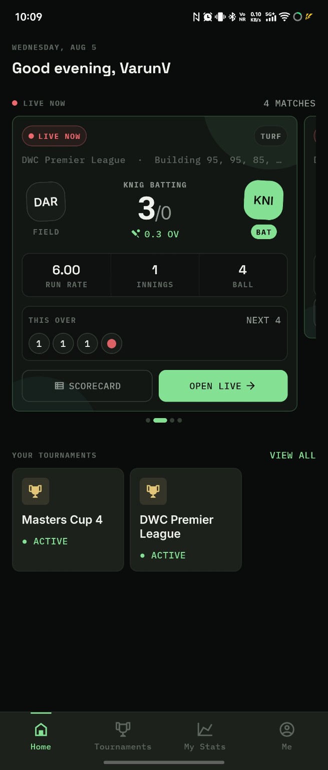 SportStage live matches dashboard